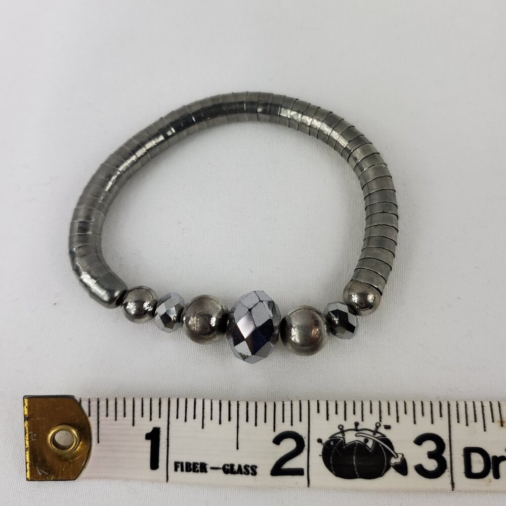 Vintage Silver Tone Reticulated Tube W/Multifaceted Beads Bracelet